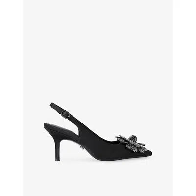 Carvela Womens Black Fiore Flower-embellished Sling-back Satin Heels Eur 36 / 3 Uk