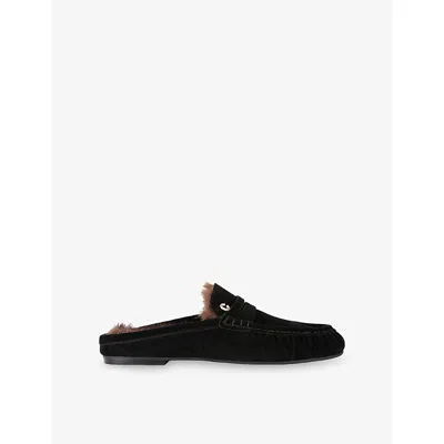 Carvela Womens Black Marigold Faux-fur Suede Mules Eur 41 / 8 Uk