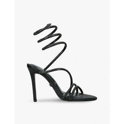 Carvela Womens Black Spiral 105 Crystal-embellished Woven Heeled Sandals