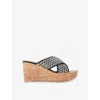 Carvela Womens  Sorrento Crossover-strap Raffia Wedges In Black/comb