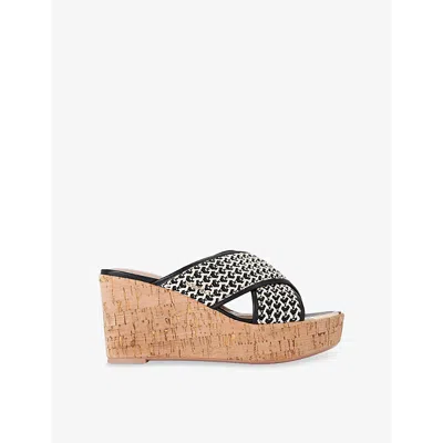Carvela Womens  Sorrento Crossover-strap Raffia Wedges In Black/comb