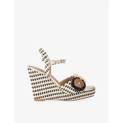 Carvela Womens Blk/beige Sorrento Flower Raffia Wedge Sandals Eur 39 / 6 Uk In Multi