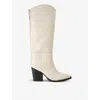 Carvela Womens Bone Reign Pointed-toe Leather Knee-high Boots In Bone