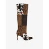 Carvela Womens Brown/oth Amore Animal-print Leather Heeled Knee-high Boots Eur 41 / 8 Uk In Multi