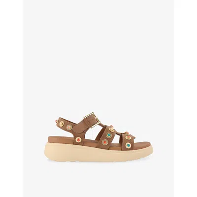 Carvela Womens Camel Amalfi Suede Flatform Sandals Eur 41 / 8 Uk In Multi