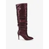 Carvela Womens Wine Amore Crystal-embellished Heeled Knee-high Boots Eur 37 / 4 Uk In Burgundy