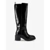 Carvela Womens Black Champion Patent-leather Block-heel Knee-high Boots In Black