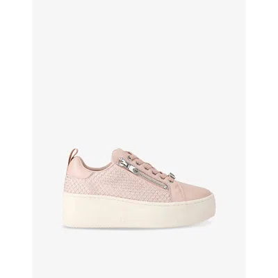 Carvela Womens Connected Zip Flatform Leather Low-top Trainers Blush