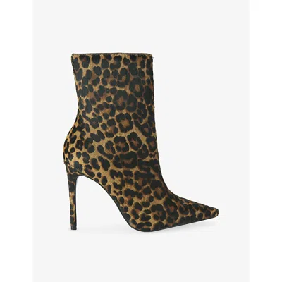 Carvela Womens Blk/brown Eterno Leopard Heeled Leather Ankle Boots Eur 41 / 8 Uk In Animal Print
