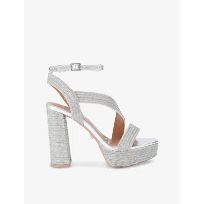 Carvela Womens Silver Gala Jewel-embellished Woven Platform Sandal