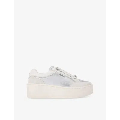 Carvela Womens Perenne Branded Low-top Leather Trainers Silv In Silver