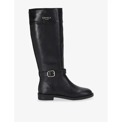 Carvela Womens  Silvare Buckle-embellished Leather Knee-high Boots In Black