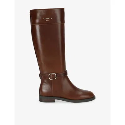 Carvela Womens  Silvare Buckle-embellished Leather Knee-high Boots In Brown