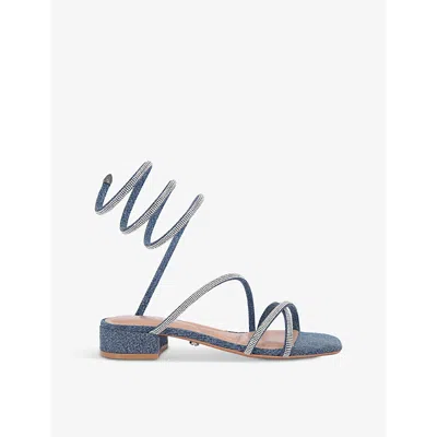 Carvela Womens Spiral Crystal-embellished Denim Block-heel Sandals