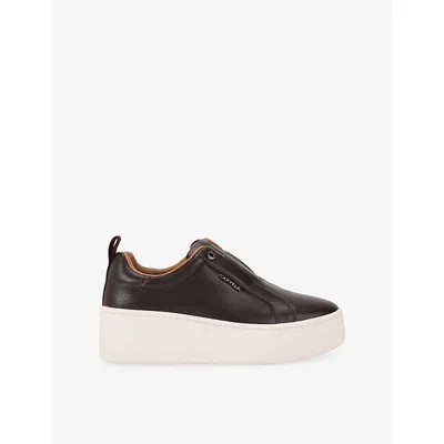 Carvela Womens Connected Laceless Leather Flatform Trainers Red/dark Eur 38/5 Uk In Multi