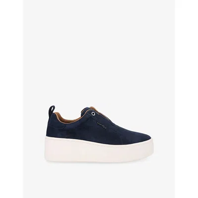 Carvela Womens Connected Laceless Suede Flatform Trainers Navy Eur 39 / 6 Uk In Animal Print