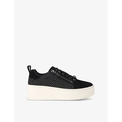 Carvela Womens Connected Zip Hotsox Crystal-embellished Suede Low-top Trainers Blac In Black