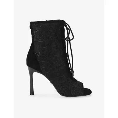 Carvela Womens Corsetta Lace And Suede Heeled Ankle Boots Black Eur 38/5 Uk