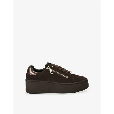 Carvela Womens Dark Brown Connected Zip Suede Trainers Eur 37 / 4 Uk