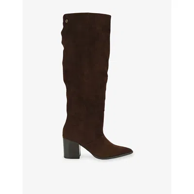 Carvela Womens Dark Brown Reina Heeled Suede Knee-high Boots Eur 37 / 4 Uk