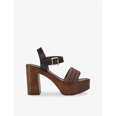 Carvela Womens Dark Brown Sassari Leather And Raffia Heeled Sandals Eur 37 / 4 Uk