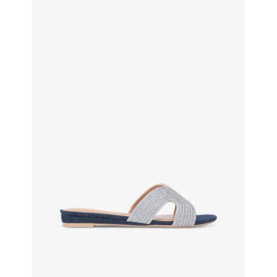 Carvela Womens Denim Gala Backless Crystal-embellished Woven Heeled Mules