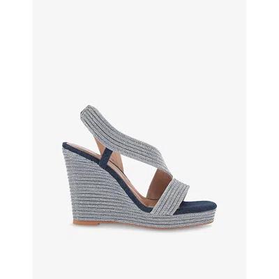 Carvela Womens  Gala Crystal-embellished Woven Heeled Sandals In Denim