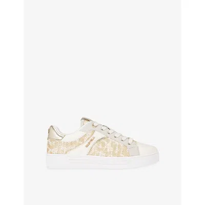 Carvela Womens Gold Comb Daze Faux-leather And Raffia Trainers Eur 38/5 Uk In Neutral