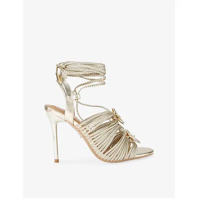 Carvela Womens Gold Marina High-tie Faux-leather Heeled Sandals Eur 41 / 8 Uk