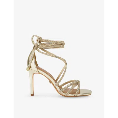 Carvela Womens  Paparazzi Tie Crystal-embellished Metallic Faux-leather Heels In Gold