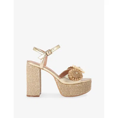Carvela Womens Gold Sorrento Flower Faux-leather Platform Sandals Eur 37 / 4 Uk