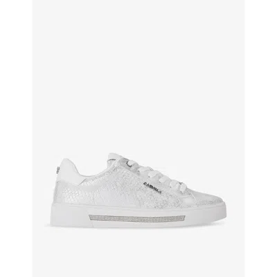 Carvela Womens Silver Logo-badge Faux-leather Low-top Trainers