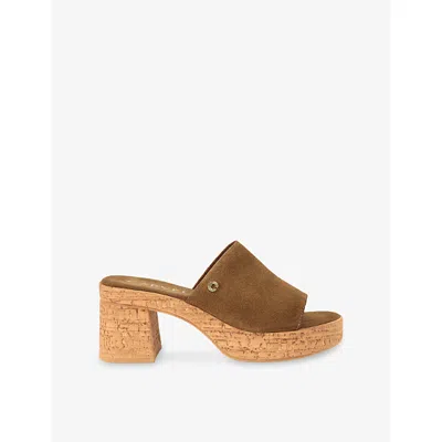 Carvela Womens Mid Brown Genova Block-heel Suede Sandals Eur 41 / 8 Uk