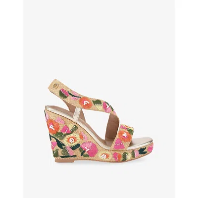 Carvela Womens Mult/other Gala Embroidered Wedge Sandals Eur 38/5 Uk In Multi