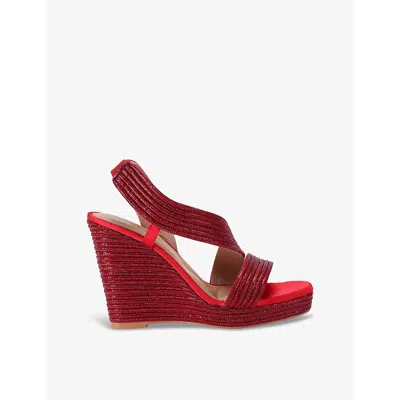 Carvela Womens  Gala Jewel-embellished Rope-effect Wedge-heeled Woven Sandals In Red