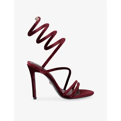 Carvela Womens Red/dark Spiral 105 Velvet Heeled Sandals Eur 41 / 8 Uk In Burgundy
