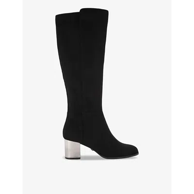 Carvela Womens  Royale Block-heel Faux-suede Knee-high Boots In Black