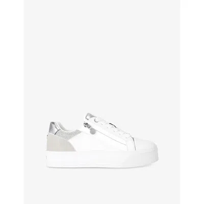 Carvela Womens Silver Com Statement Zip Faux-leather Trainers Eur 40 / 7 Uk