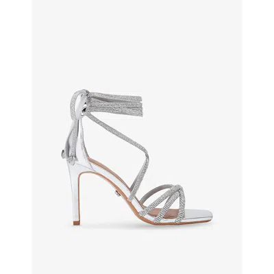 Carvela Womens  Paparazzi Tie Crystal-embellished Metallic Faux-leather Heels In Silver