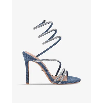 Carvela Womens Spiral Crystal-embellished Denim Heeled Sandals