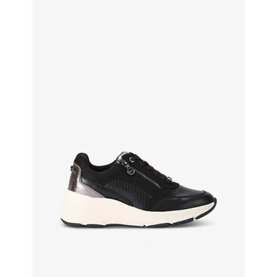 Carvela Womens Black Stride Branded Faux-leather Low-top Trainers