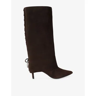 Carvela Womens Vittoria Cuff Suede Knee-high Boots Dark Brown Eur 41 / 8 Uk In Black