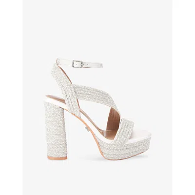 Carvela Womens White Gala Jewel-embellished Satin Heeled Platform Sandals Eur 39 / 6 Uk