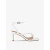 Carvela Womens White Paparazzi Low Bead-embellished Faux-leather Heeled Sandals In White