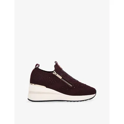 Carvela Womens High Rise Zip Knitted Trainers Wine Comb Eur 37 / 4 Uk In Burgundy