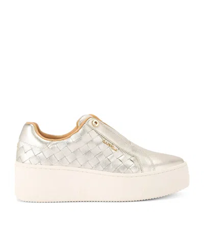 Carvela Woven Leather Connected Laceless Sneakers In Gold