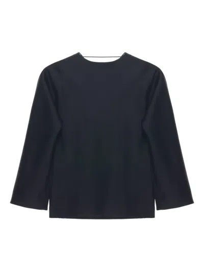 Carven Cowl-back Wide-sleeve Blouse In Blue