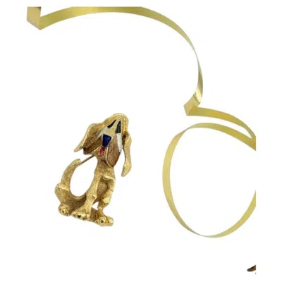 Pre-owned Carven 18k Gold-plated Dog Brooch, France, 1980s, Excellent Condition In Multi