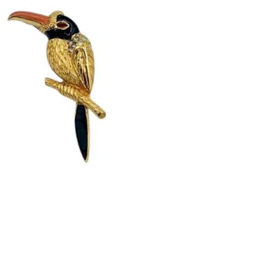 Pre-owned Carven 1980s  Gold-toned Toucan Brooch With Enamel & Rhinestones In Multi