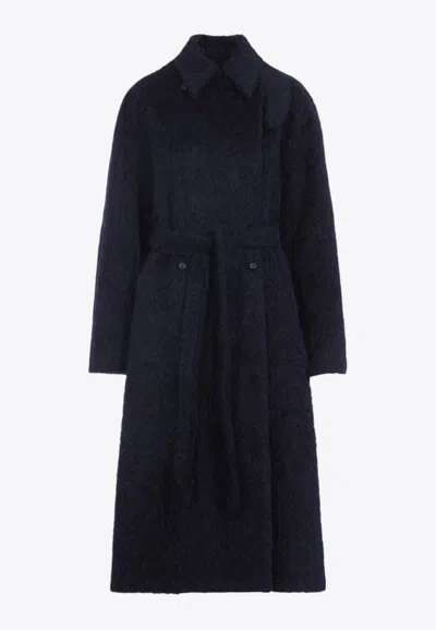 Carven Alpaca Blend Belted Coat In Blue